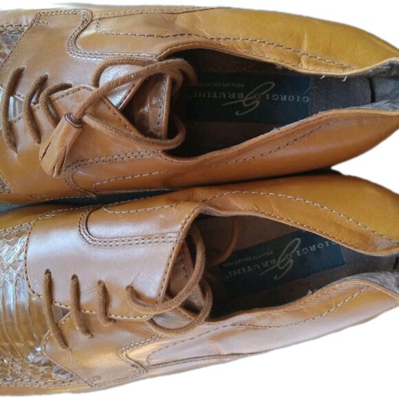 Giorgio Brutini Mens Derby Dress Shoes 9.5W Cognac Square Toe Genuine Snakeskin - Picture 8 of 12